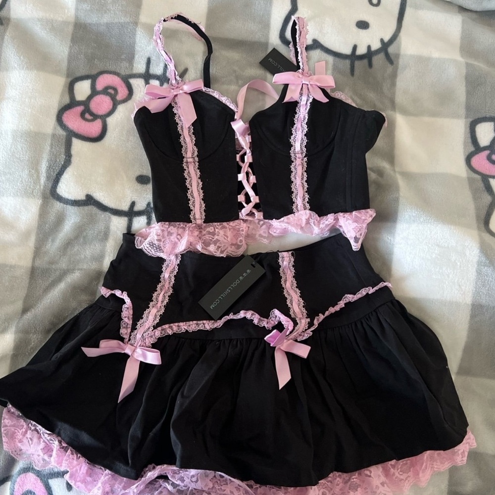 Dolls Kill Widow Matching Set ~ Black & Pink ~ Size Medium ~ NWT